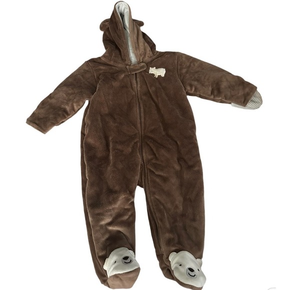Carter's Polar Bear Brown Winter Body Size 9 Months Fleece Footed Mitten - Picture 1 of 6